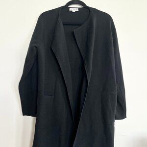 J. Crew Open Front Cardigan Sweater Jacket Black Knit Merino Wool Blend / Size M